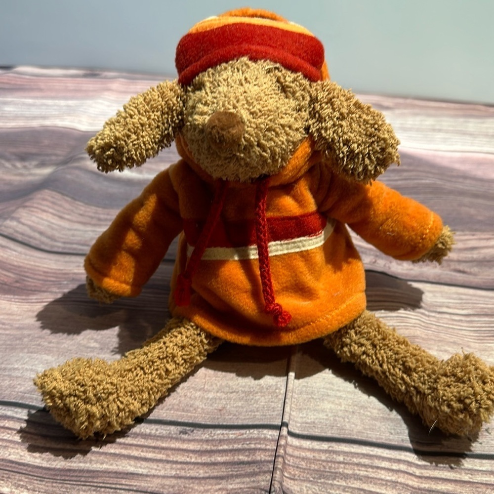 Bath and Body Works Barker Puppy Dog Plush Stuffed Animal Orange Hoodie Beanie